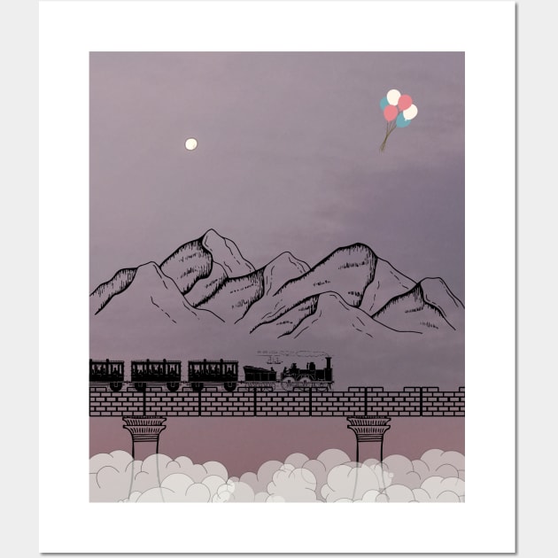 Midnight train and air balloons Wall Art by SkyisBright